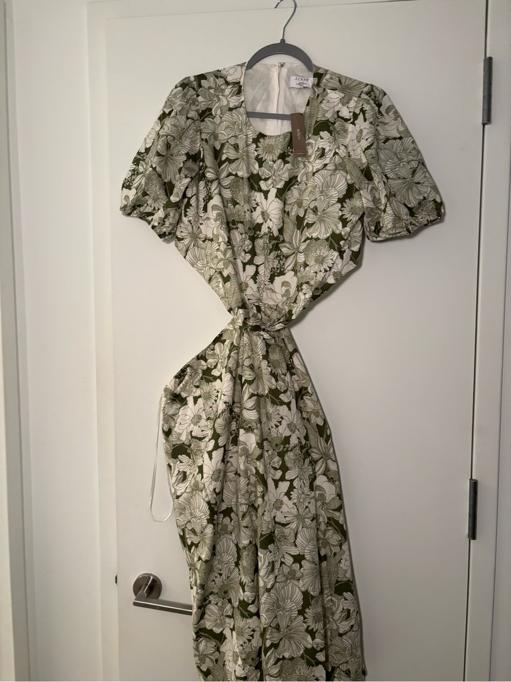 J. Crew Olive and White Floral Tie-Waist Maxi Dress